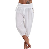 levne Hladké bavlněné plátěné kalhoty-dámské kalhoty na jógu boční kapsy harémové kalhoty capri kalhoty spodky rychleschnoucí odvod vlhkosti lehký hippie boho světle modrý mandarinkový prášek bílý fitness posilovna cvičení pilates léto