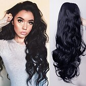 baratos Perucas Sintéticas-Perucas de Cosplay Onda Profunda Franja Lisa Peruca Longo A1 A2 A3 A4 A5 Cabelo Sintético Mulheres Clássico Moda Vermelho Preta