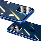 baratos Capas para iPhone-Capa para iPhone com Bumper de Metal de Vidro Temperado Duplo Lado Magnético – Capa Flip Clara para iPhone 16/15/14/13/12 Pro Max