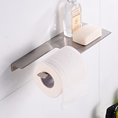 cheap Toilet Paper Holders-Stainless Steel Toilet Paper Holder New Design Tray Paper Roll Holder Bathroom Shelf Wall Mounted Matte Black 1pc