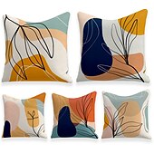 baratos estilo floral e plantas-capa de almofada 5pcs capa de almofada quadrada decorativa macia capa de almofada fronha de linho falso para quarto de sofá almofada de exterior lavável mashine de qualidade superior para cadeira de
