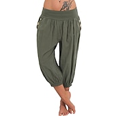 levne Hladké bavlněné plátěné kalhoty-dámské kalhoty na jógu boční kapsy harémové kalhoty capri kalhoty spodky rychleschnoucí odvod vlhkosti lehký hippie boho světle modrý mandarinkový prášek bílý fitness posilovna cvičení pilates léto