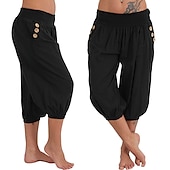 levne Hladké bavlněné plátěné kalhoty-dámské kalhoty na jógu boční kapsy harémové kalhoty capri kalhoty spodky rychleschnoucí odvod vlhkosti lehký hippie boho světle modrý mandarinkový prášek bílý fitness posilovna cvičení pilates léto