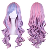 billige Filmkarakter parykker-cosplay parykk bølget midtdel parykk foto farge blanding rosa blå lilla blandet blå rosa a11 mørk brun / gylden blond syntetisk hår kvinners røde halloween parykker