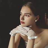 abordables Gants de Mariage-Gant vintage à longueur de poignet en dentelle  élégant avec bord  point ondulé gant de mariage  fête pour impressionner