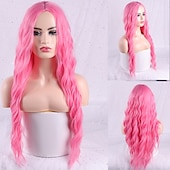 voordelige Synthetische pruiken-Synthetische pruiken Body Golf Middelste stuk Machinegemaakt Pruik Roze Lang A1 A2 A3 A4 A5 Synthetisch haar Dames Klassiek Modieus Roze Rood / Alledaagse kleding