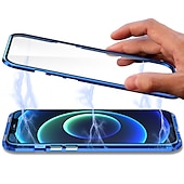 baratos Capas para iPhone-Capa para iPhone com Bumper de Metal de Vidro Temperado Duplo Lado Magnético – Capa Flip Clara para iPhone 16/15/14/13/12 Pro Max