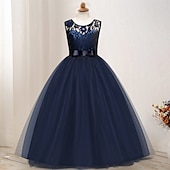 preiswerte Kleider für die Blumenmädchen-kinderkleidung Mädchen Blumenmädchen Kleid Kleid Einfarbig Ärmellos Hochzeit Party Spitze Gitter Kuschelig Polyester Maxi Blumenmädchenkleid Sommer 4-13 Jahre Buntes Lila Farbpulver Weiß