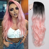 baratos Perucas Sintéticas-Perucas de Cosplay Onda Profunda Franja Lisa Peruca Longo A1 A2 A3 A4 A5 Cabelo Sintético Mulheres Clássico Moda Vermelho Preta