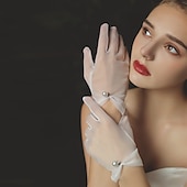Недорогие Свадебные перчатки-тюлевая длинная перчатка элегантный / простой стиль с искусственным жемчугом свадебная / вечерняя перчатка