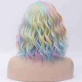 abordables Perruques de fête-Perruques vertes pour femmes Perruque synthétique vagues d&#039;eau Perruque vagues d&#039;eau courte arc-en-ciel rose vert noir blanc vert foncé cheveux synthétiques cheveux ombrés verts perruques d&#039;Halloween