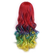 billige Filmkarakter parykker-cosplay parykk bølget midtdel parykk foto farge blanding rosa blå lilla blandet blå rosa a11 mørk brun / gylden blond syntetisk hår kvinners røde halloween parykker