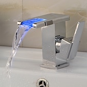 cheap Classical-Modern Style Bathroom Sink Faucet LED/Waterfall Electroplated Centerset Single Handle One HoleBath Taps/Bathroom Sink Faucet+ Accessories/Contemporary/Vintage/Yes/Brass