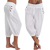 levne Hladké bavlněné plátěné kalhoty-dámské kalhoty na jógu boční kapsy harémové kalhoty capri kalhoty spodky rychleschnoucí odvod vlhkosti lehký hippie boho světle modrý mandarinkový prášek bílý fitness posilovna cvičení pilates léto