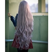 baratos Perucas de festa-Perucas Cor-de-Rosa Para Mulheres Peruca Sintética Peruca de Cosplay Ondulada Kardashian Ondulada Assimétrica com Franja Peruca Longa Cor-de-Rosa Cabelo Sintético Feminino com Franja Perucas de