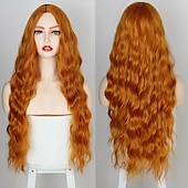 tanie Peruki syntetyczne-orange peruka dla kobiet długa fala wody syntetyczne włosy peruki ginger wig ombrewine niebieski różowy brązowy szary czarny fioletowy zielony 26 cal