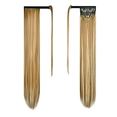 abordables Queue-de-cheval-Extensions de queue de cheval droites longues enroulées autour d&#039;un morceau de cheveux synthétiques clip dans les extensions de cheveux en queue de cheval cheveux synthétiques 28 pouces 150g