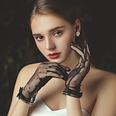 abordables Gants de Mariage-Gant vintage à longueur de poignet en dentelle  élégant avec bord  point ondulé gant de mariage  fête pour impressionner