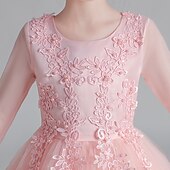 preiswerte Kleider für die Blumenmädchen-kinderkleidung Mädchen Blumenmädchen Kleid Kleid Blumen Langarm Hochzeit Party Gitter Kuschelig Polyester Maxi Tüll-Kleid Blumenmädchenkleid Weiß Rosa Gold