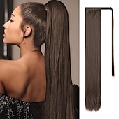 abordables Queue-de-cheval-Extensions de queue de cheval droites longues enroulées autour d&#039;un morceau de cheveux synthétiques clip dans les extensions de cheveux en queue de cheval cheveux synthétiques 28 pouces 150g