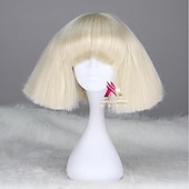 abordables Perruques de fête-perruque synthétique lady gaga perruque courte droite marron foncé gris argenté blond foncé rose vert cheveux synthétiques 12 pouces femmes confortables duveteuses rouge rose perruques de carnaval