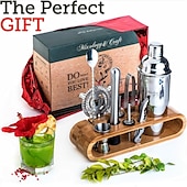رخيصةأون كاسات الشراب-bartender kit cocktail shaker mixer stainless steel 350ml bar tool set with elegant bamboo stand perfect home bartending kit and martini cocktail shaker set