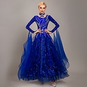 voordelige Ballroom danskleding-Ballroomdansen Kleding Borduurwerk Appliqués Kristallen / Bergkristallen Dames Opleiding Prestatie Lange mouw Organza Synthetische zijde