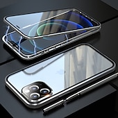 baratos Capas para iPhone-Capa para iPhone com Bumper de Metal de Vidro Temperado Duplo Lado Magnético – Capa Flip Clara para iPhone 16/15/14/13/12 Pro Max