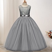 preiswerte Kleider für die Blumenmädchen-kinderkleidung Mädchen Blumenmädchen Kleid Kleid Einfarbig Ärmellos Hochzeit Party Spitze Gitter Kuschelig Polyester Maxi Blumenmädchenkleid Sommer 4-13 Jahre Buntes Lila Farbpulver Weiß