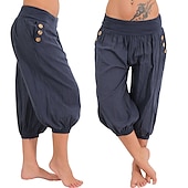 levne Hladké bavlněné plátěné kalhoty-dámské kalhoty na jógu boční kapsy harémové kalhoty capri kalhoty spodky rychleschnoucí odvod vlhkosti lehký hippie boho světle modrý mandarinkový prášek bílý fitness posilovna cvičení pilates léto