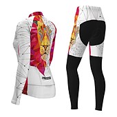 abordables Conjuntos de Ropa de Mujer-Mujer Maillot de Ciclismo con Cullotte Largo Manga Larga MTB Bicicleta Montaña Ciclismo Carretera Blanco Verde Trébol Animal Bicicleta Forro Polar Bandas Reflectantes Deportes Ropa