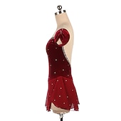 voordelige Schaatsjurken-Kunstschaatsjurk Dames Voor meisjes Schaatsen Jurken Outfits Bordeaux Marine Blauw Lapwerk Asymetrische zoom Netstof Spandex Hoge Elasticiteit Opleiding Wedstrijd Kunstschaatskleding Met de hand