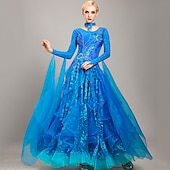 voordelige Ballroom danskleding-Ballroomdansen Kleding Borduurwerk Appliqués Kristallen / Bergkristallen Dames Opleiding Prestatie Lange mouw Organza Synthetische zijde