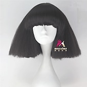 abordables Perruques de fête-perruque synthétique lady gaga perruque courte droite marron foncé gris argenté blond foncé rose vert cheveux synthétiques 12 pouces femmes confortables duveteuses rouge rose perruques de carnaval