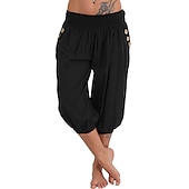 levne Hladké bavlněné plátěné kalhoty-dámské kalhoty na jógu boční kapsy harémové kalhoty capri kalhoty spodky rychleschnoucí odvod vlhkosti lehký hippie boho světle modrý mandarinkový prášek bílý fitness posilovna cvičení pilates léto