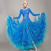 voordelige Ballroom danskleding-Ballroomdansen Kleding Borduurwerk Appliqués Kristallen / Bergkristallen Dames Opleiding Prestatie Lange mouw Organza Synthetische zijde