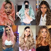 baratos Perucas Sintéticas-Perucas de Cosplay Onda Profunda Franja Lisa Peruca Longo A1 A2 A3 A4 A5 Cabelo Sintético Mulheres Clássico Moda Vermelho Preta