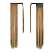 abordables Queue-de-cheval-Extensions de queue de cheval droites longues enroulées autour d&#039;un morceau de cheveux synthétiques clip dans les extensions de cheveux en queue de cheval cheveux synthétiques 28 pouces 150g
