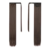 abordables Queue-de-cheval-Extensions de queue de cheval droites longues enroulées autour d&#039;un morceau de cheveux synthétiques clip dans les extensions de cheveux en queue de cheval cheveux synthétiques 28 pouces 150g