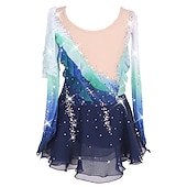 ieftine Rochii de patinaj artistic-Rochie de Patinaj Artistic Pentru femei Fete Πατινάζ στο πάγο Rochii Albstru+Verde Negru Peteci Strălucire Plasă Spandex Înaltă Elasticitate Antrenament Competiție Ținută Patinaj Confecționat Manual