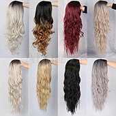 economico Parrucche sintetiche-parrucche grigie per le donne parrucche sintetiche lunghe ondulate parrucche ondulate lunghe d&#039;acqua parrucche ombre grigio biondo rosso parte centrale parrucche cosplay parrucche per feste di natale