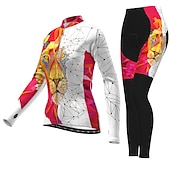abordables Conjuntos de Ropa de Mujer-Mujer Maillot de Ciclismo con Cullotte Largo Manga Larga MTB Bicicleta Montaña Ciclismo Carretera Blanco Verde Trébol Animal Bicicleta Forro Polar Bandas Reflectantes Deportes Ropa