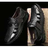 voordelige Jurk sandalen-Bruine, ademende sandalen met gesloten neus van imitatieleer voor heren – casual instapschoenen met uitsparingen voor zomerse wandelingen, dagelijks gebruik en buitenactiviteiten