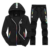 cheap Basic Tracksuits-Men&#039;s Tracksuit Sweatsuit Jogging Suits Black Blue Light Grey Hooded Letter Zipper Pocket 2 Piece Sports Streetwear Streetwear Cool Casual Spring &amp;  Fall Clothing Apparel Hoodies Sweatshirts