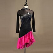 halpa kilpailumekko-tanssi salsa latinalainen tanssimekko CSS röyhelöt kristallit / strassit naisten suoritusharjoittelu pitkähihainen luonnollinen elastaani tylli