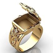 cheap Rings-Men&#039;s Ring with Secret Compartment Mini Clamshell Storage Box Design Retro Carved Band Rings Punk Hip Hop Party Jewelry Unique Gift for Men Women Rapper Biker Gold/Wedding Party / Color Size 6-14