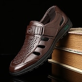 voordelige Jurk sandalen-Bruine, ademende sandalen met gesloten neus van imitatieleer voor heren – casual instapschoenen met uitsparingen voor zomerse wandelingen, dagelijks gebruik en buitenactiviteiten