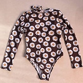 abordables Lycra de surf-Femme Maillot de bain 1 pièce Noué Le Maillot de corps Maillot de bain Floral Maillots de Bain Café Protection solaire UV Respirable Séchage rapide Manches Longues - Natation Surf Plage Automne / Eté