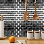 voordelige Tegelstickers-15x30cm 6 stks tegels muurstickers tegel verf backsplash verwijderbare waterdichte zelfklevende stickers woondecoratie woonkamer keuken badkamer decor (zwart, zelfklevende decoratieve muursticker