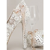 economico Semi-formale-tacchi a spillo con plateau impreziositi da strass bianchi e perle da donna con fiocco – scarpe da sposa di lusso